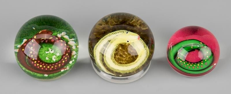 Appraisal: Paul Ysart Paperweights Coiled Snakes Grouping of three Paul Ysart