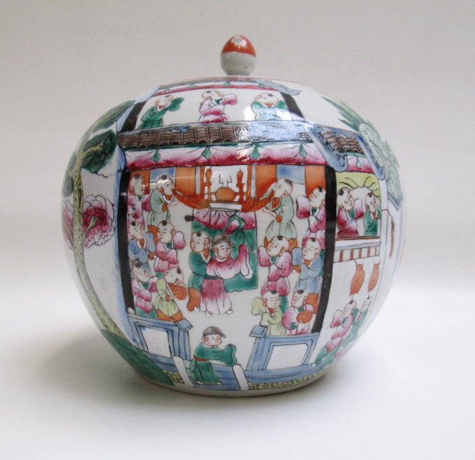 Appraisal: CHINESE PORCELAIN LIDDED GINGER JAR Qing Dynasty Famille Rose hand