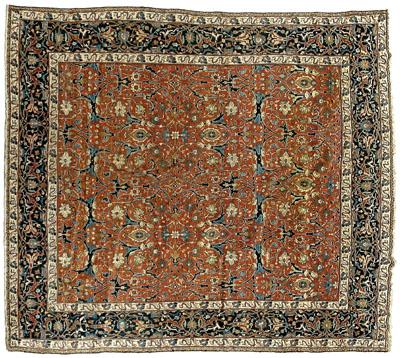 Appraisal: Room-size Tabriz rug repeating vine designs on a brick red