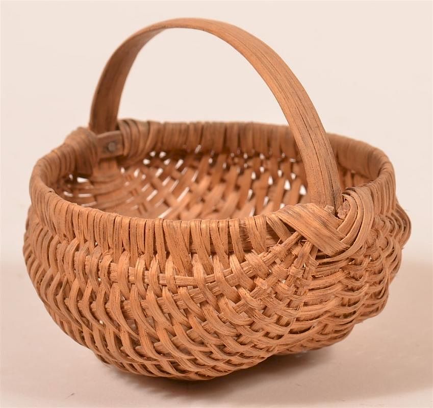 Appraisal: Woven Oak Splint Miniature Berry Basket Antique Woven Oak Splint