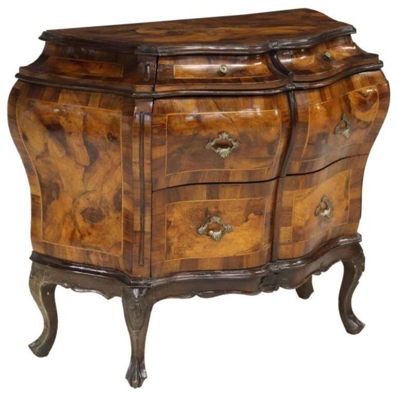 Appraisal: Venetian burlwood commode early th c bombe case fitted with