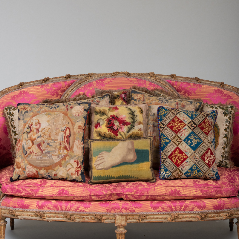 Appraisal: GROUP OF EIGHT TAPESTRY AND NEEDLEWORK PILLOWS The largest x