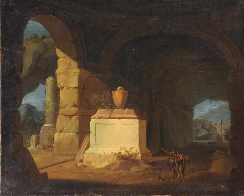 Appraisal: ATTRIBUTED TO ETIENNE ALLEGRAIN CLASSICAL RUINS Oil on canvas relined