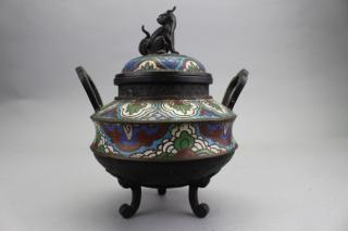 Appraisal: Footed Chinese Cloisonne Bronze Censer Footed Chinese Cloisonne Bronze Twin