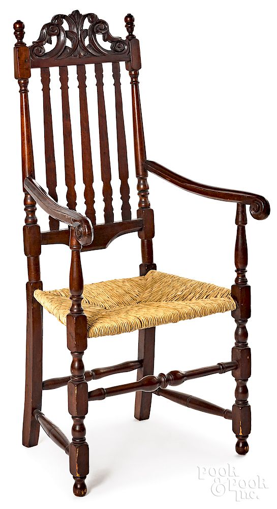 Appraisal: New England banisterback armchair Exclusive on Bidsquare New England banisterback