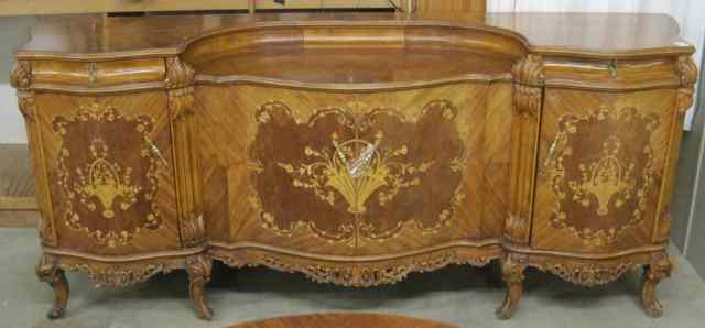 Appraisal: LOUIS XV STYLE CARVED AND INLAID MAHOGANY SIDEBOARD th century