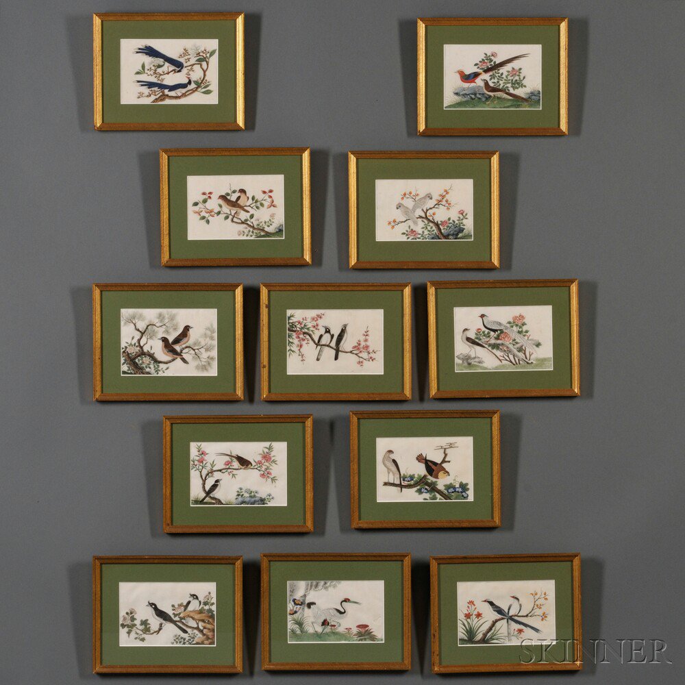 Appraisal: Chinese School th Century Twelve Paintings of Birds Unsigned Watercolor