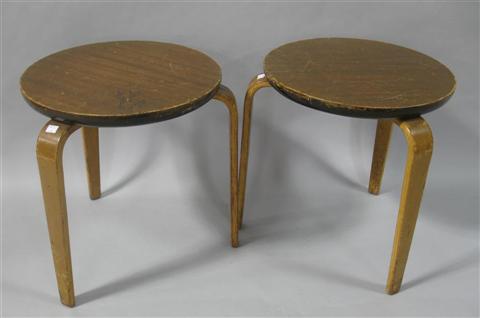 Appraisal: PAIR OF ALVAR AALTO STYLE CIRCULAR STOOLS Each on three