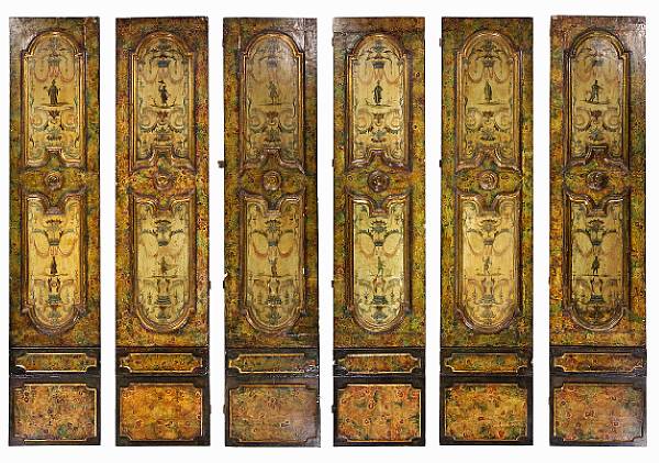 Appraisal: A set of six Italian Neoclassical polychrome and parcel gilt