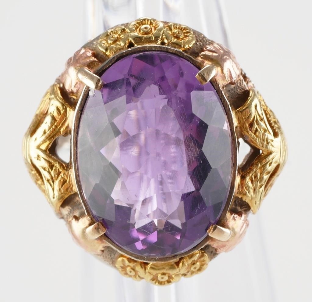 Appraisal: Large amethyst ring with yellow and rose gold flower and