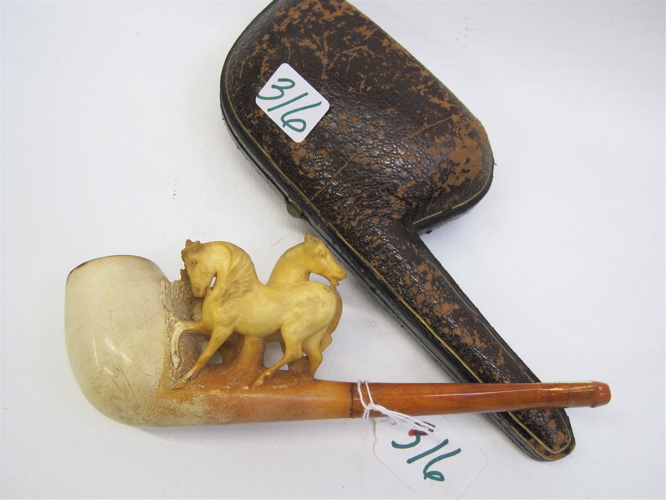 Appraisal: MEERSCHAUM SMOKING PIPE in original case The pipe with figures