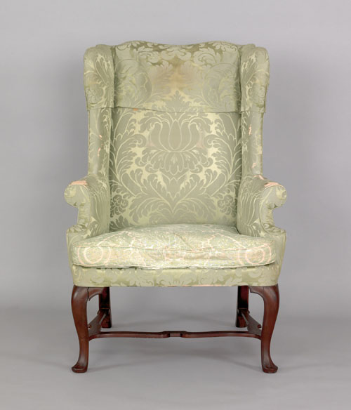 Appraisal: Queen Anne mahogany easy chair ca with serpentine crest and