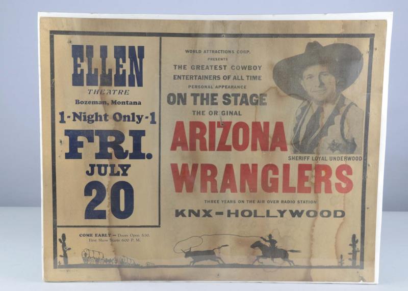 Appraisal: Arizona Wranglers Concert Poster This is an advertisement for a