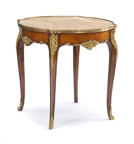 Appraisal: A Louis XV style gilt bronze mounted parquetry table de