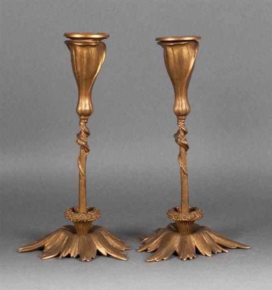 Appraisal: Pair of Art Nouveau gilt-bronze candlesticks late th century bobeche