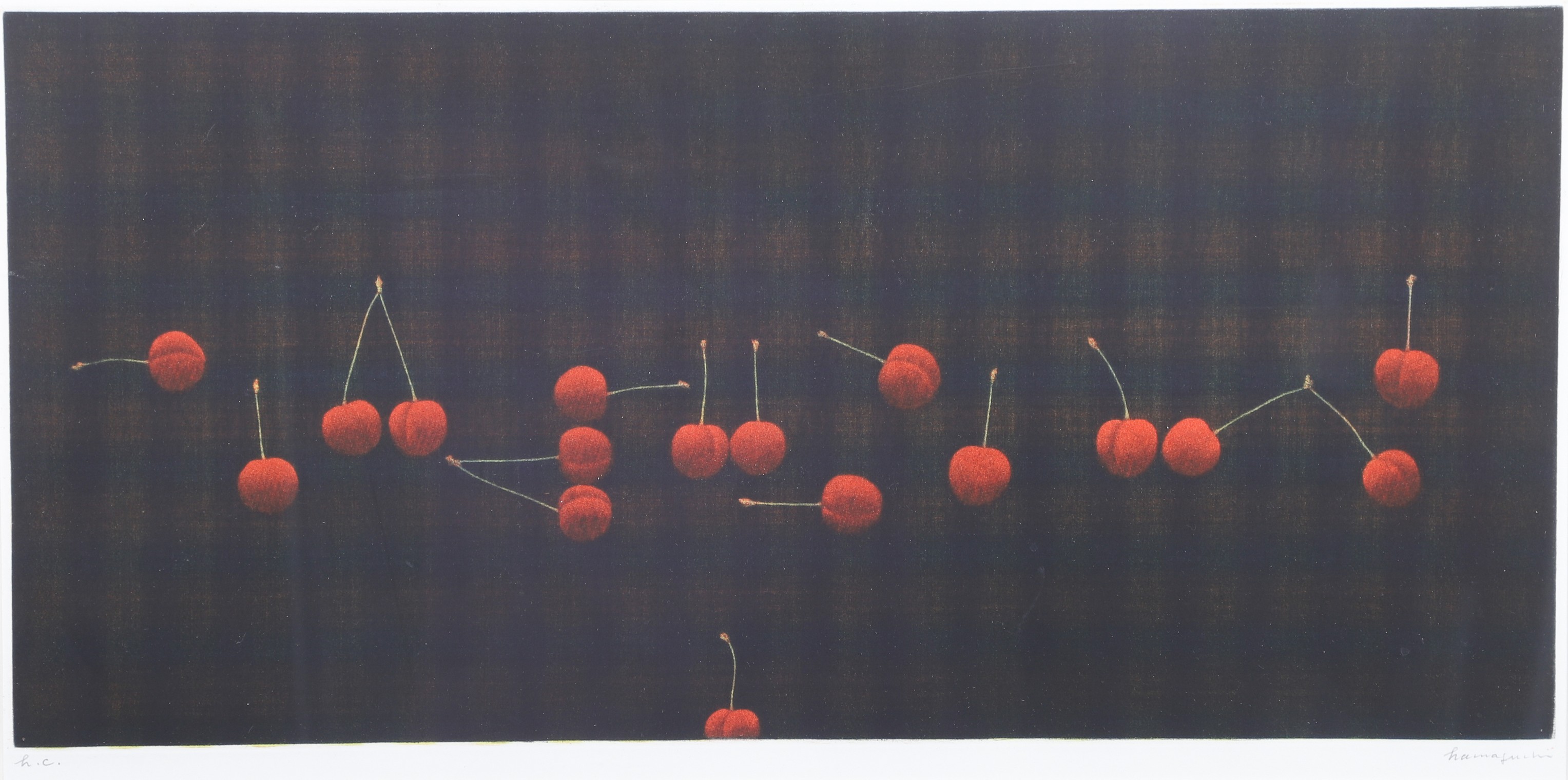 Appraisal: Yozo Hamaguchi Japanese - Seventeen Cherries Mezzotint in colors pencil