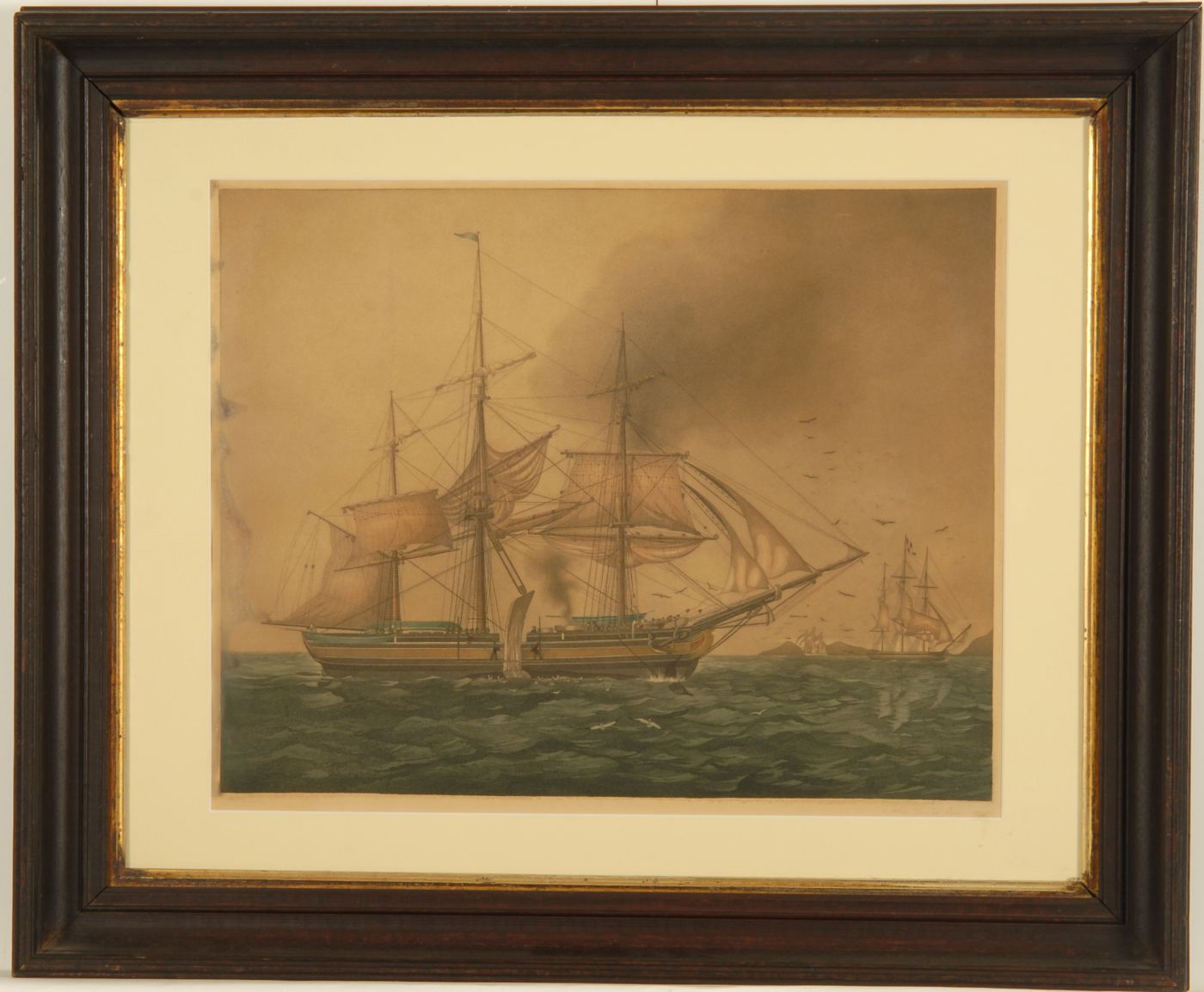 Appraisal: FRAMED JOHN TAYLOR ARMS AQUATINT Cutting In depicting a whaling