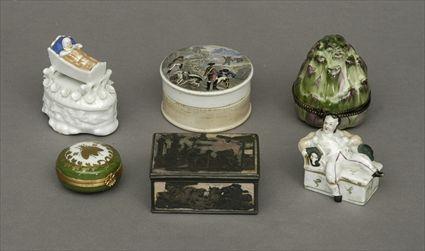 Appraisal: Four Continental Porcelain Boxes Together with a silver and mother-of-pearl