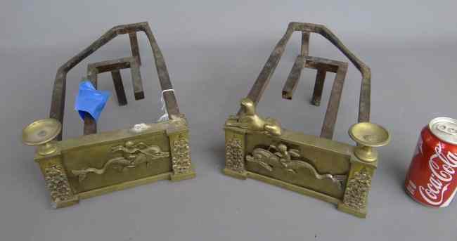 Appraisal: Pair Neo Classical brass andirons '' W '' D One