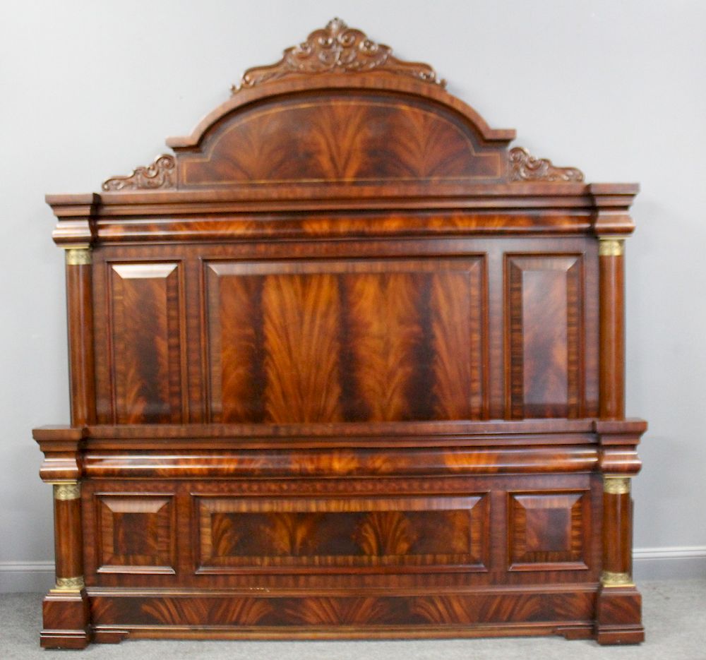 Appraisal: Henredon Mahogany Carved Bed with Gilt Metal Mounts Banded and