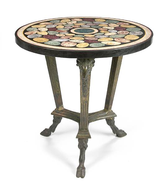 Appraisal: An Italian scagliola table on bronze base The circular top