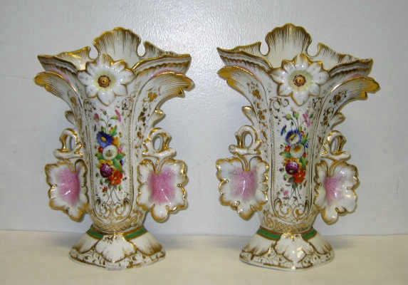 Appraisal: PAIR OF OLD PARIS PORCELAIN VASES Typical floriform shape with