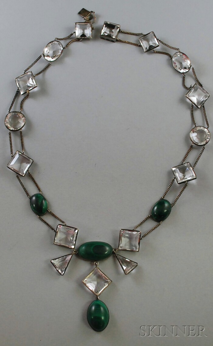 Appraisal: Vintage Silver Paste and Malachite Necklace lg in boxed one