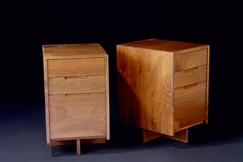 Appraisal: GEORGE NAKASHIMA Pair of walnut three-drawer nightstands Provenance available x