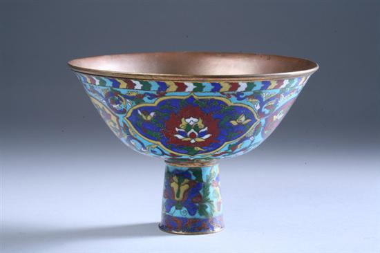 Appraisal: CHINESE CLOISONN ENAMEL STEM CUP Qing Dynasty Floral decoration -