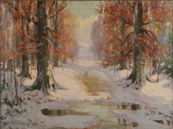 Appraisal: W A Eyden Indiana Winter Landscape Oil on canvas Signed