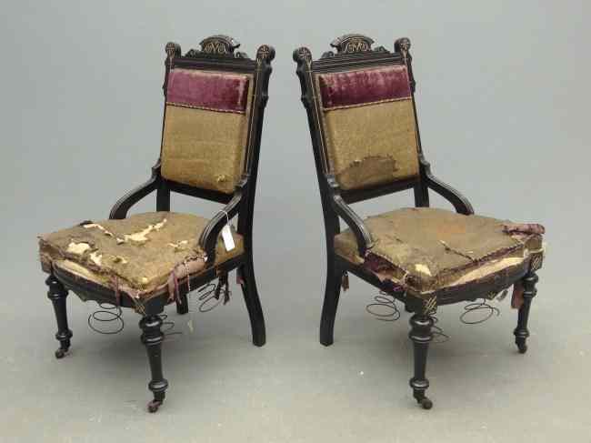 Appraisal: Pair Victorian ebonized side chairs Upholstery as found '' Seat