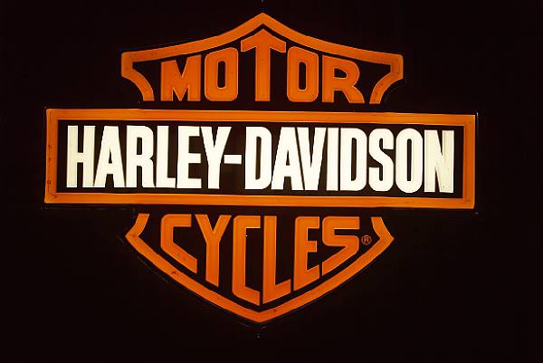 Appraisal: A large Harley-Davidson Motor Cycles illuminated display sign shield shape