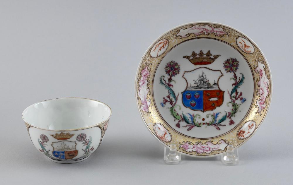 Appraisal: CHINESE EXPORT FAMILLE ROSE ARMORIAL PORCELAIN CUP AND SAUCER TH