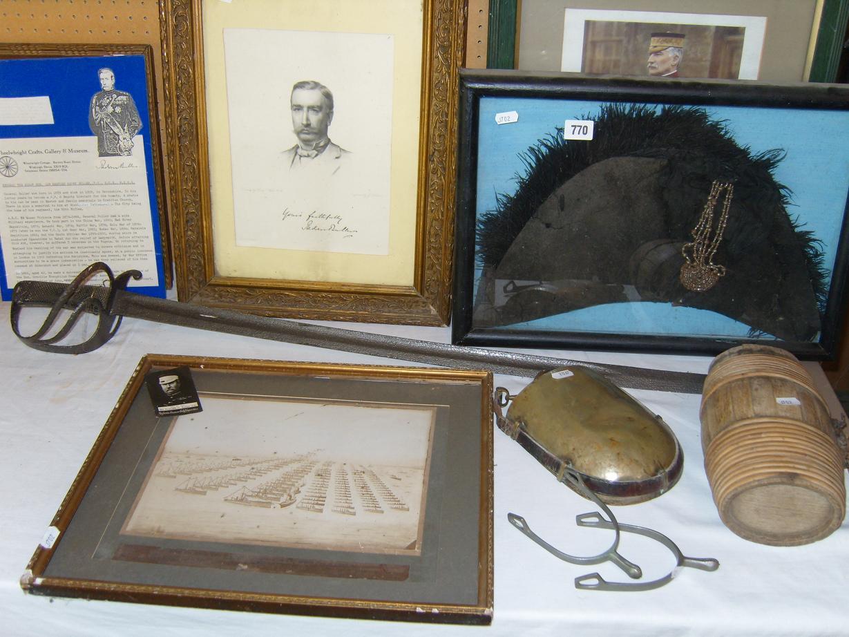 Appraisal: A black military ceremonial hat with beaded and black feathered