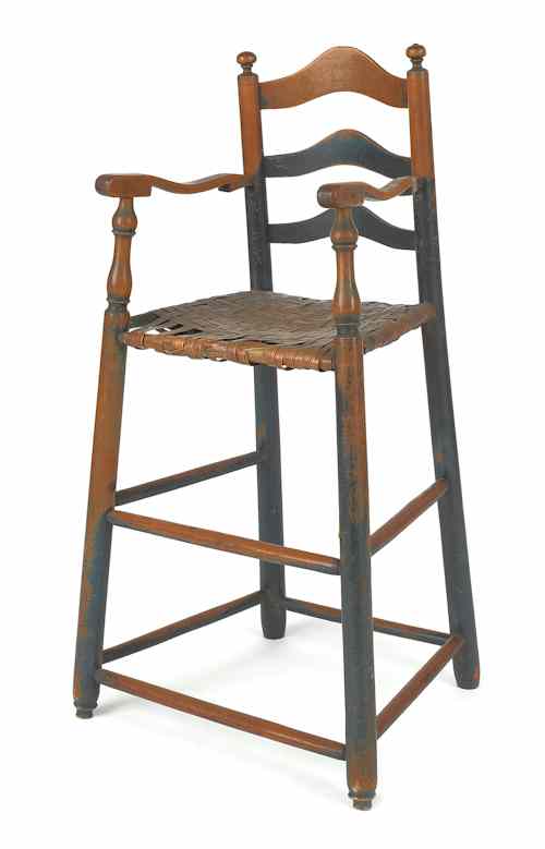 Appraisal: Pennsylvania ladderback highchair late th c retaining its original blue