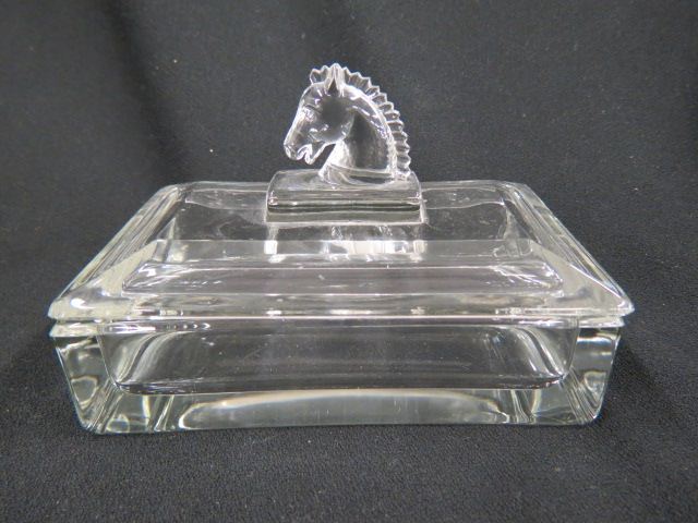 Appraisal: Heisey Glass Box figural horse heads finial x excellent