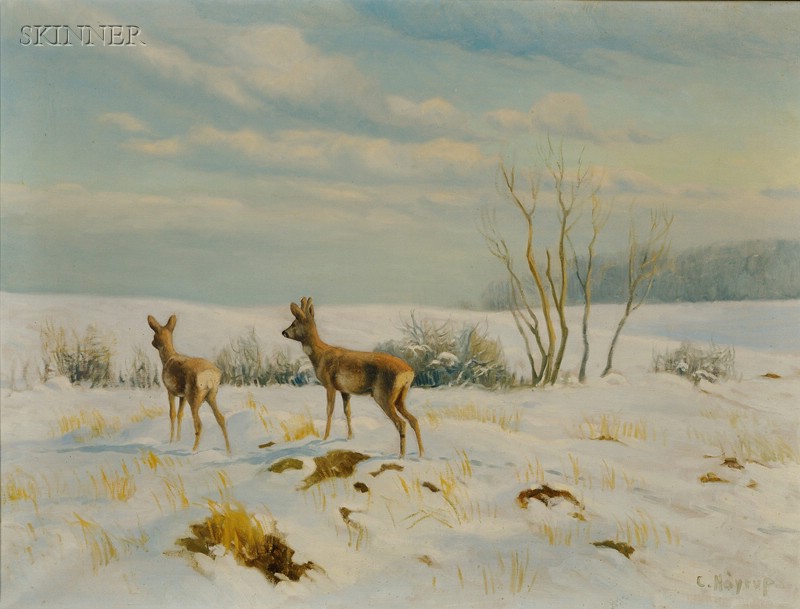 Appraisal: Carl Hoyrup American - Doe and Fawn in a Winter