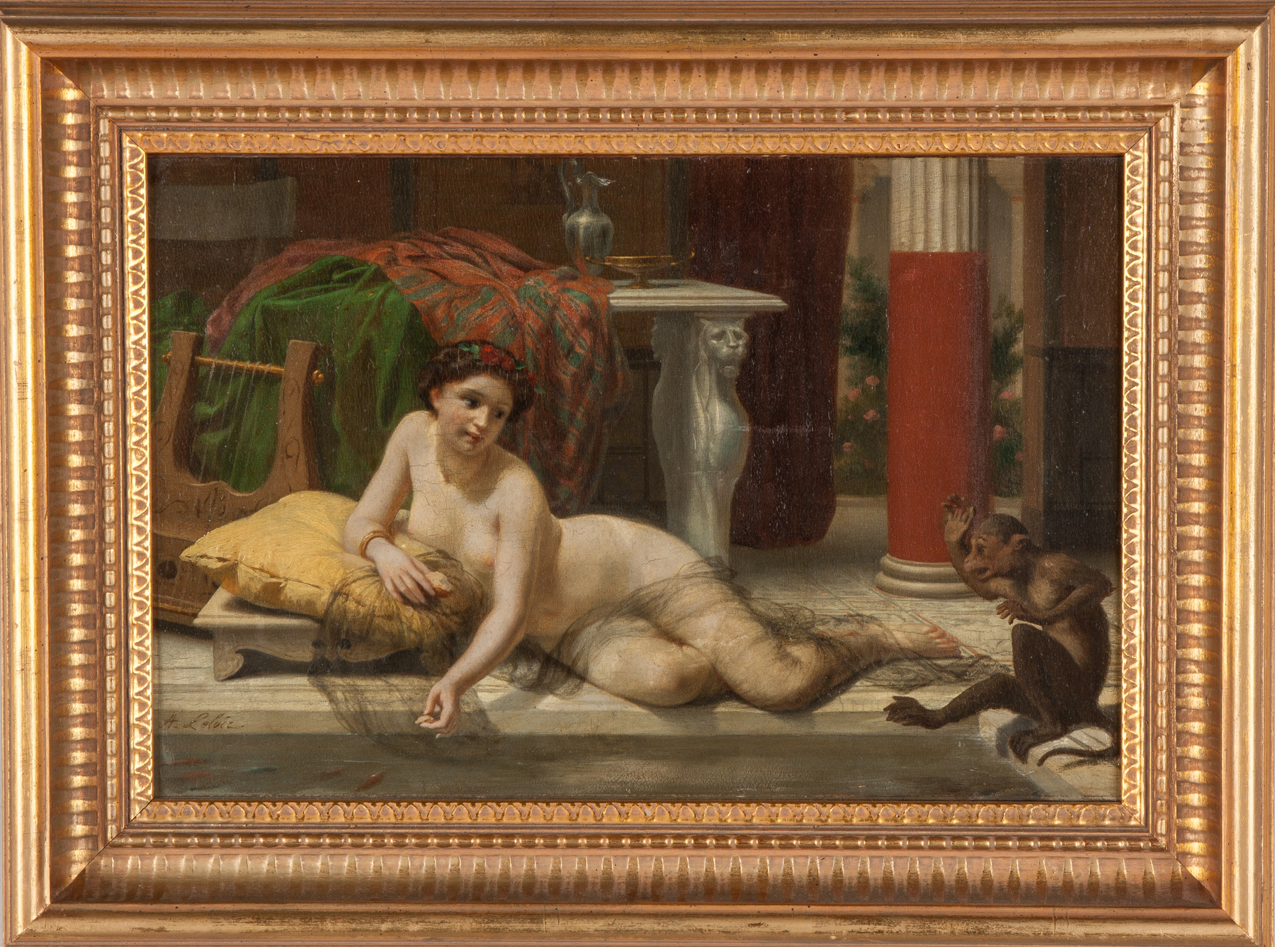 Appraisal: Alexandre Louis Leloir French - Reclining Nude Near Pool Sgn