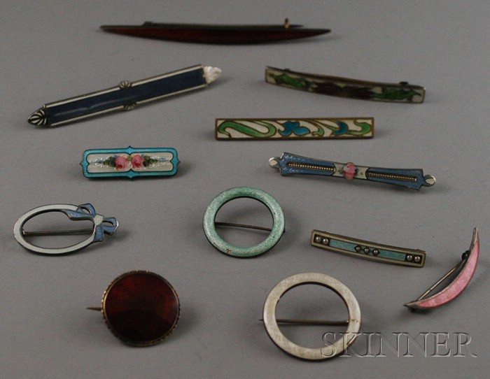 Appraisal: Twelve Antique Sterling Silver and Enamel Brooches including cloisonn and