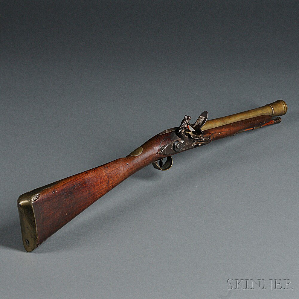 Appraisal: Wheeler Brass-barreled Blunderbuss c late th early th century walnut