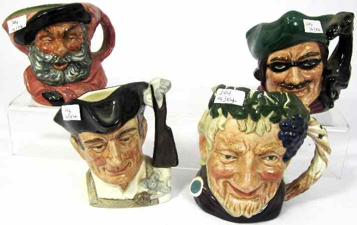 Appraisal: Royal Doulton Small Character Jugs Bacchus D Falstaff D Gunsmith