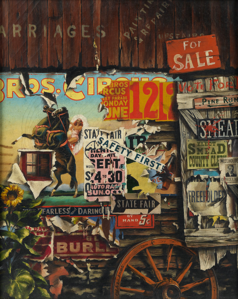 Appraisal: ALLEN SAALBURG Barn with Torn Posters Cover illustration for Fortune