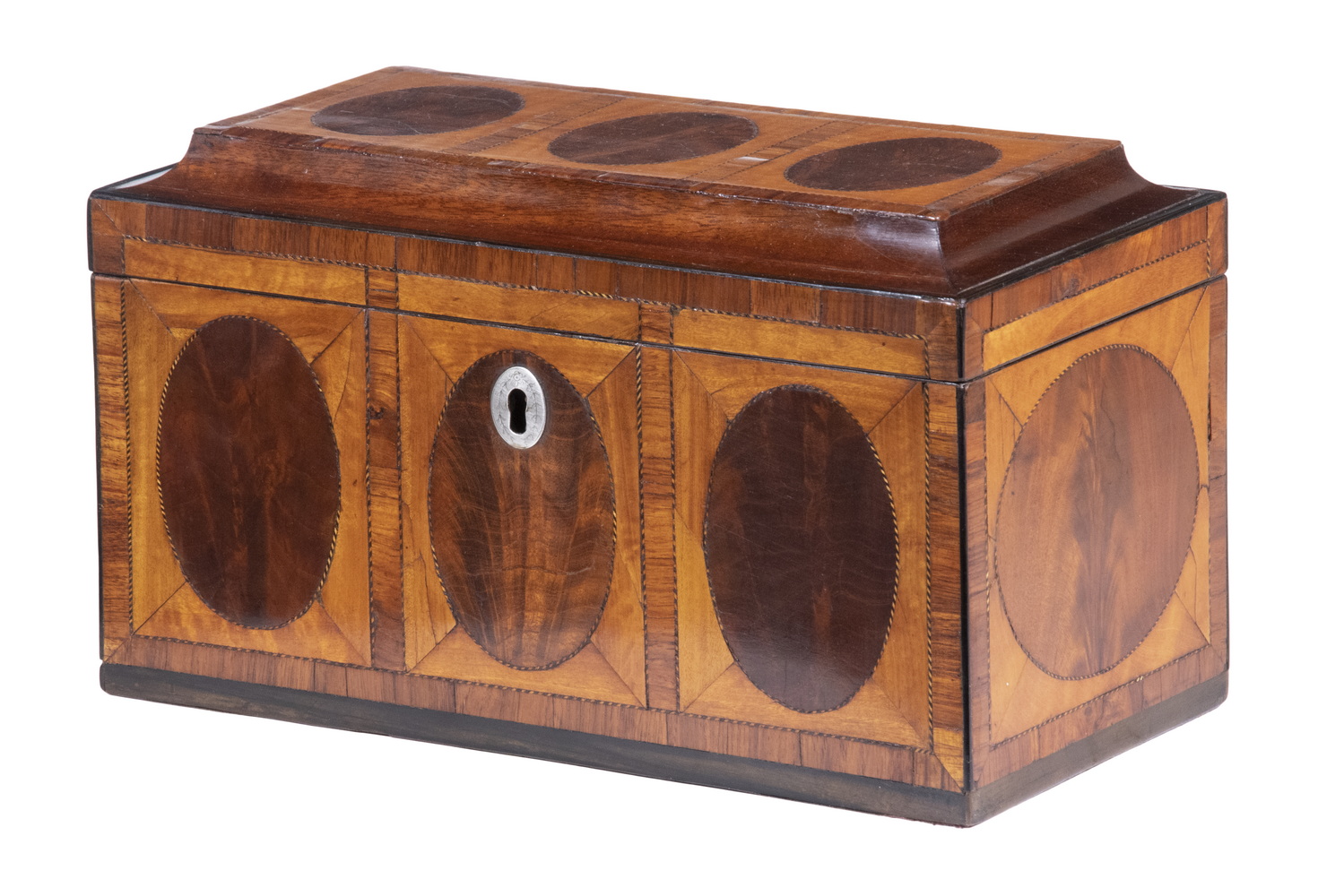 Appraisal: TEA CADDY WITH INLAID OVAL PANELS th c English Rectangular