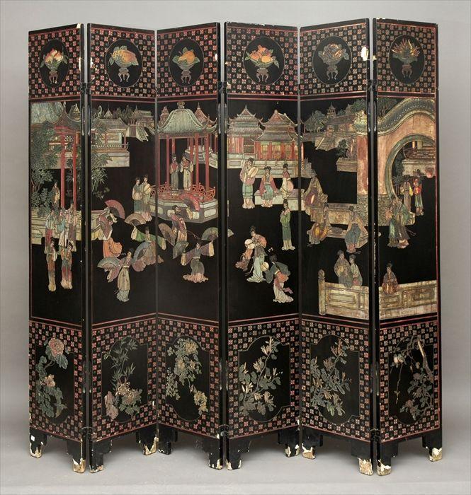 Appraisal: Chinese Coromandel Lacquer Six-Panel Folding Screen x in