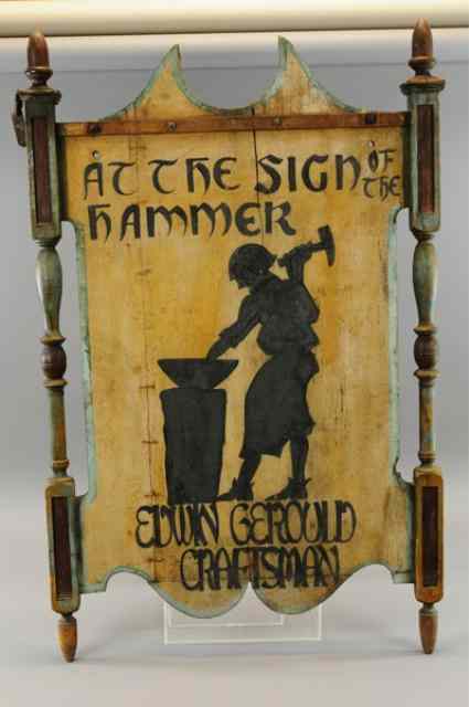 Appraisal: EDWIN GEROULD BLACKSMITH SIGN Late 's wood sign with side