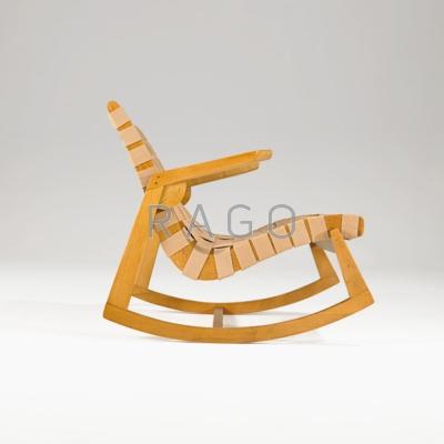 Appraisal: RALPH RAPSON KNOLL ASSOCIATES Rocking chair USA s Birch webbing