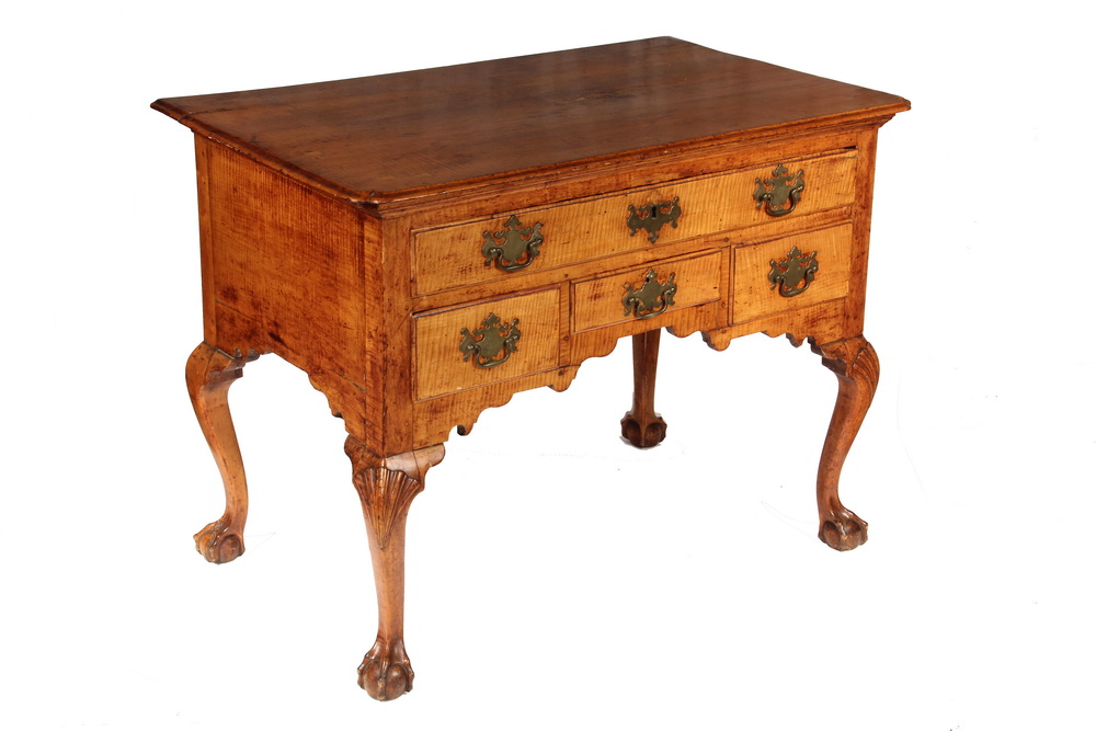 Appraisal: LOWBOY - th c Tiger Maple Table molded top full-width