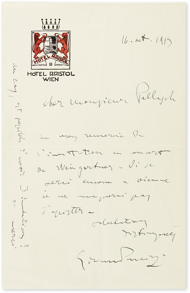 Appraisal: PUCCINI GIACOMO Autograph Letter Signed to Dear Mr Pallasch in