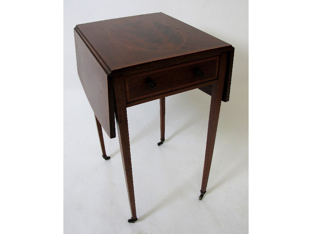 Appraisal: An Edwardian mahogany inlaid occasional table with drawers with drop