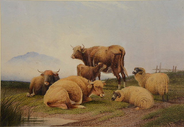 Appraisal: FREDERICK E VALTER c -c Cattle and sheep on a